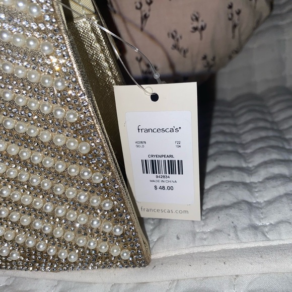 NWT Francesca’s Pearl & Rhinestone Embellished Gold Formal Purse - Picture 7 of 12